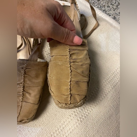 STUART WEITZMAN Beige leather Fabric Ankle Tie Espadrille Sandals SZ 6.5 - Picture 2 of 13